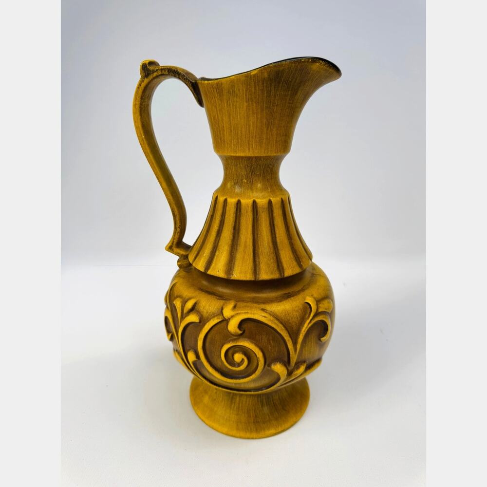Vintage Haeger Ceramic Ewer Vase Mustard Ochre 12”